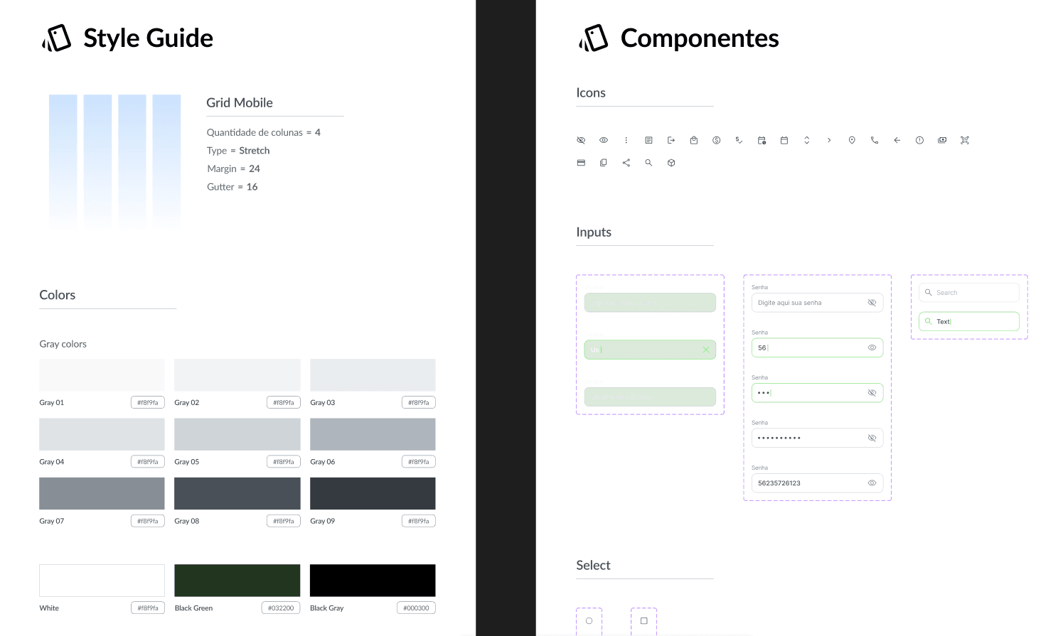 Style guide e componentes do PGR Bank