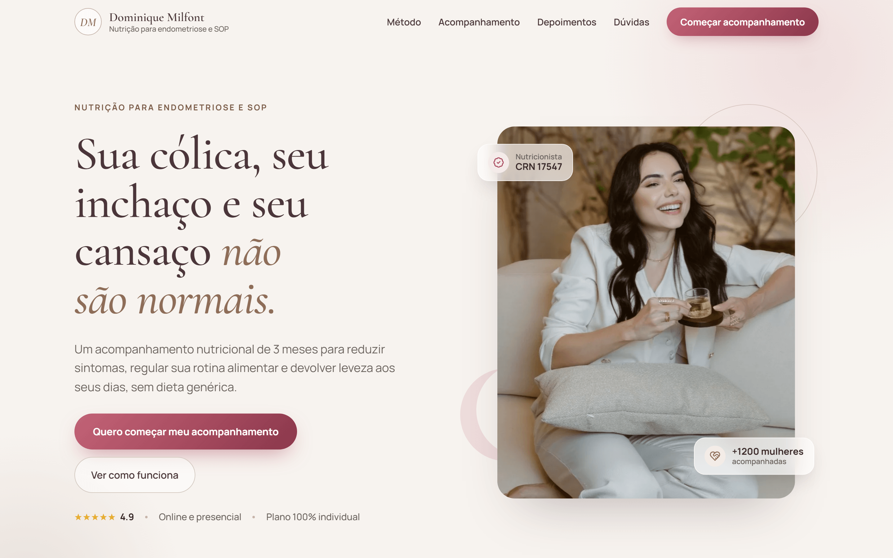 Hero da landing page: “Sua cólica, seu inchaço e seu cansaço não são normais”
