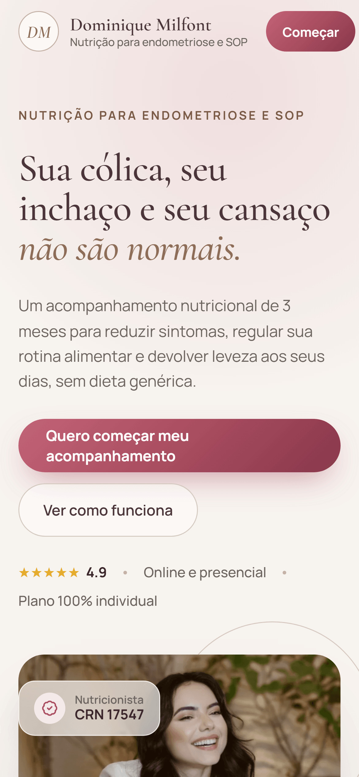 Versão mobile do hero da landing page