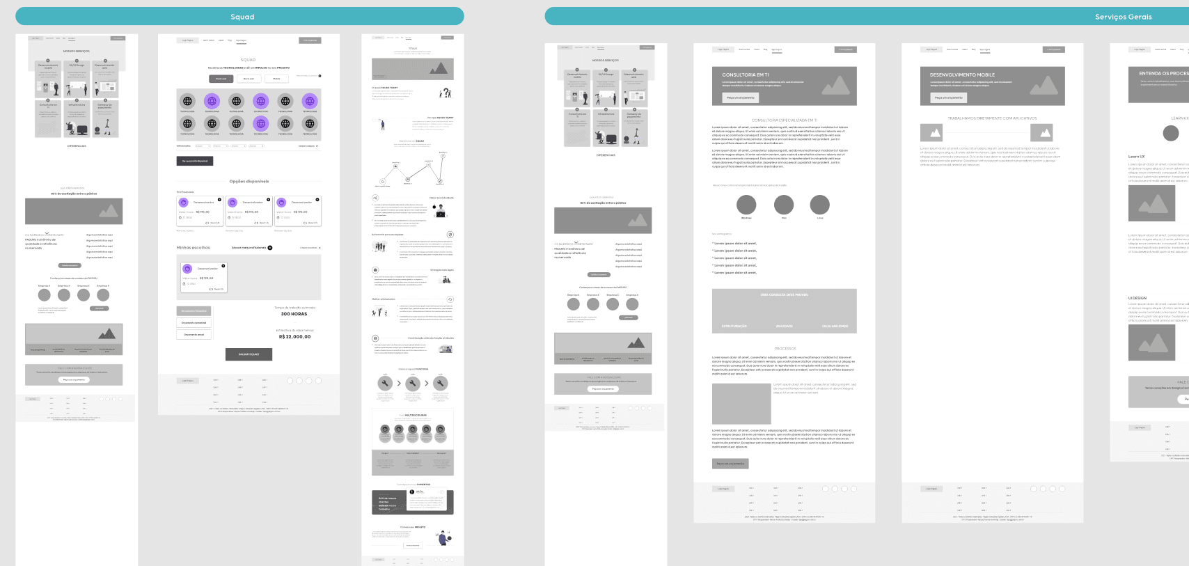 Wireframes da nova landing page da Paguru