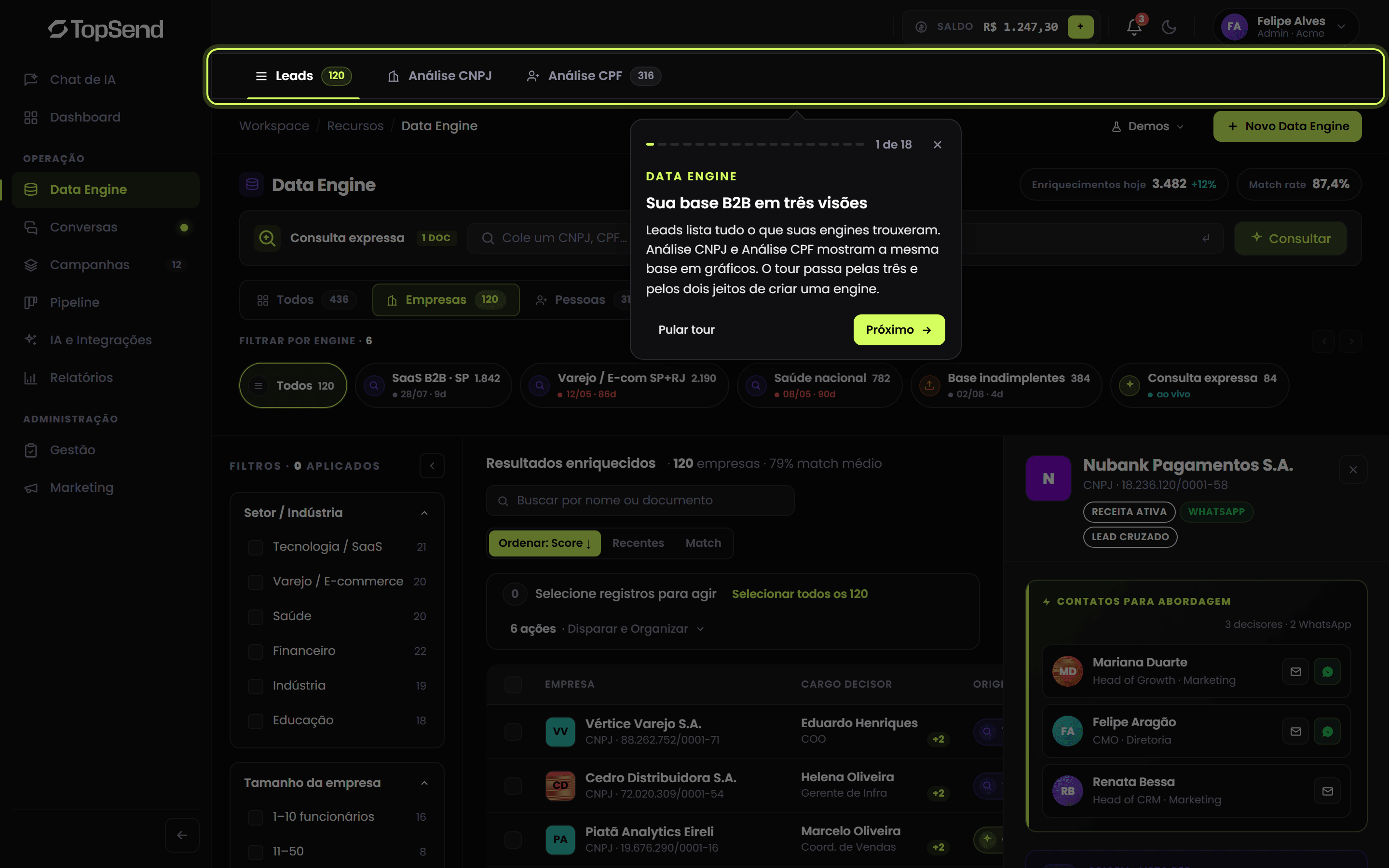 Data Engine: montagem e enriquecimento de listas B2B