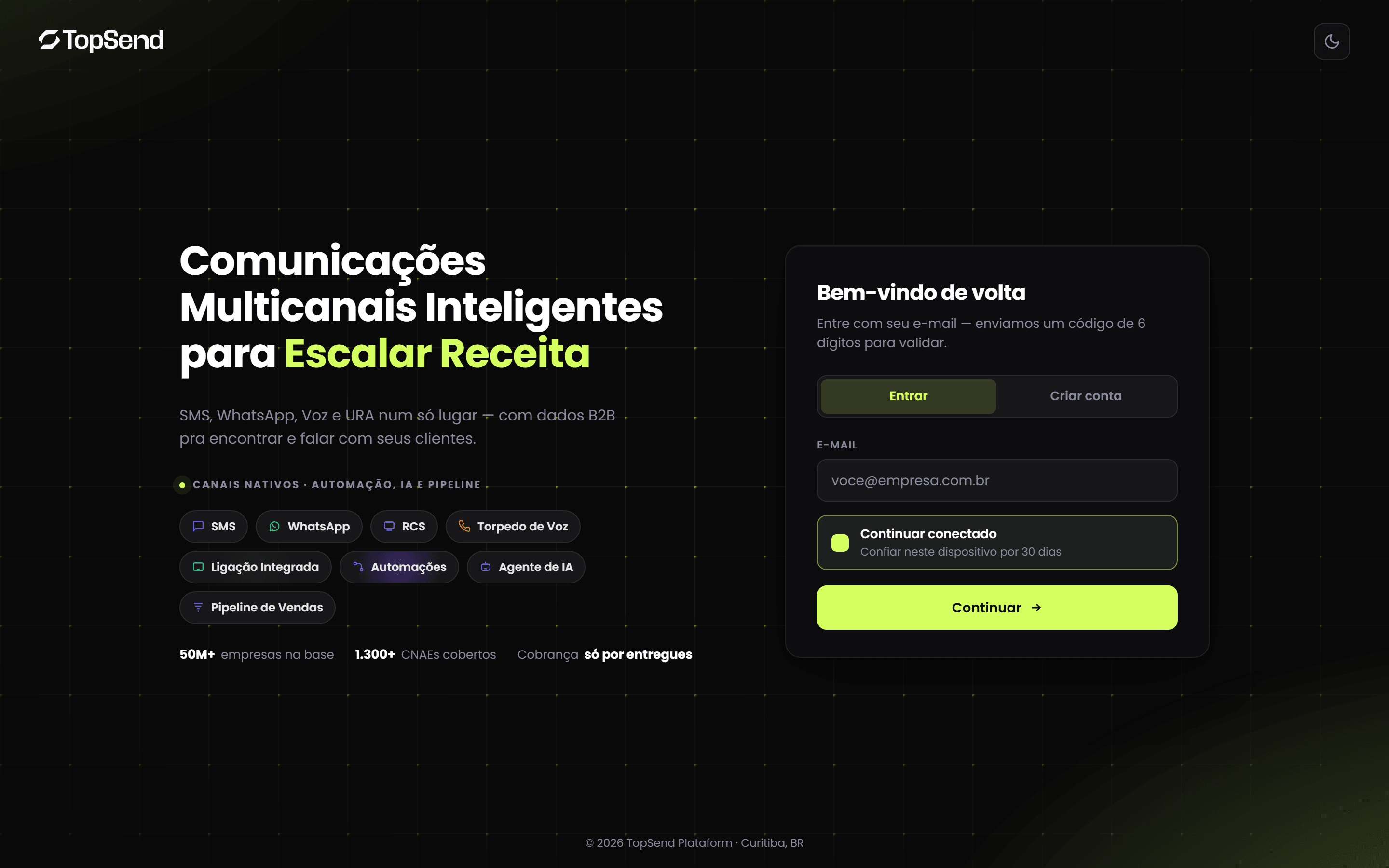 Tela de login da plataforma