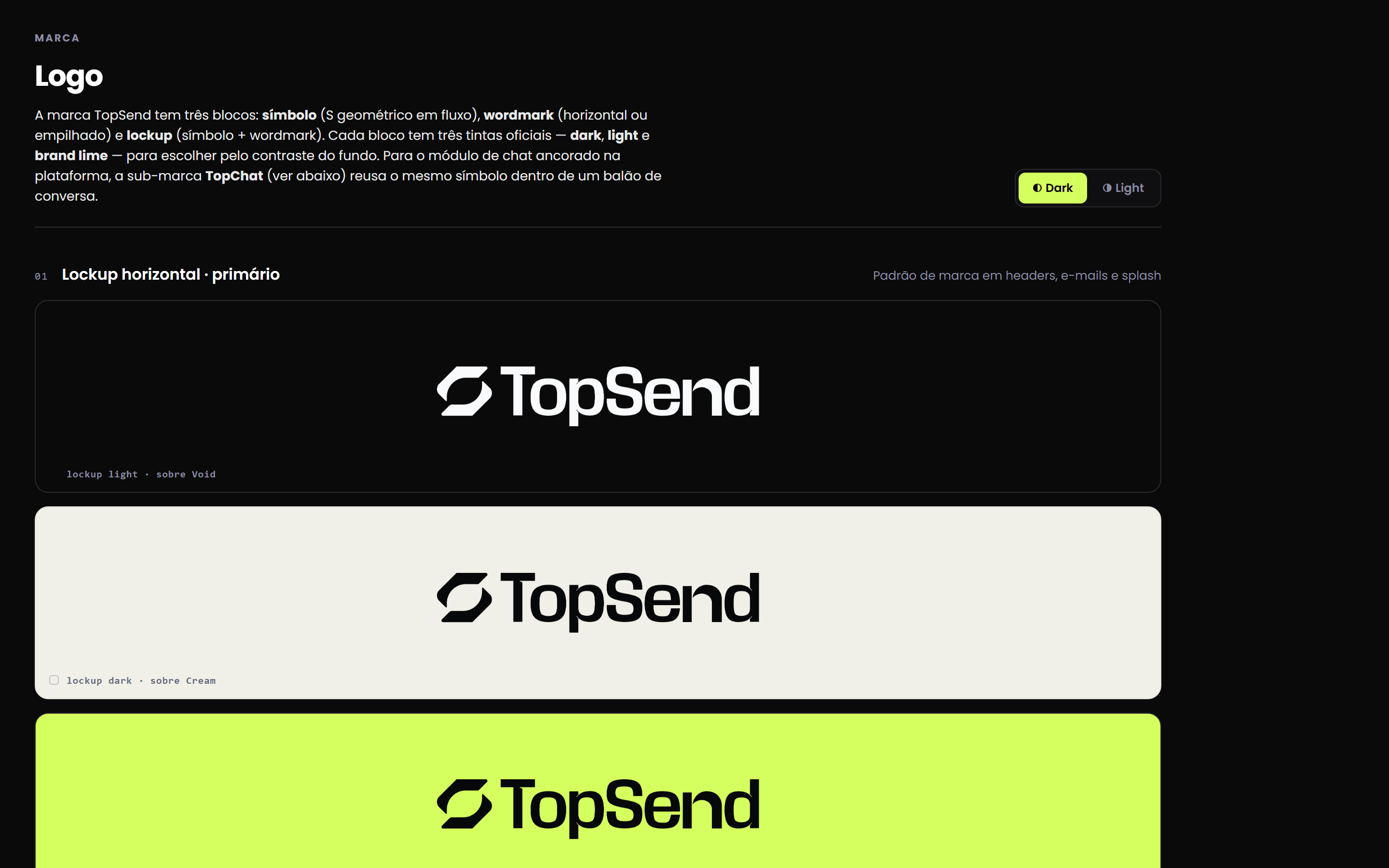 Logo TopSend nas versões escura, clara e lime